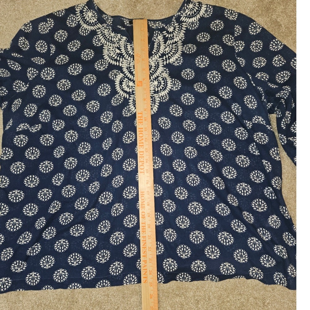 Talbots Tunic Blouse Women 3XP Blue Embroidered Cotton Boho Coastal Grandma Airy - Picture 6 of 9
